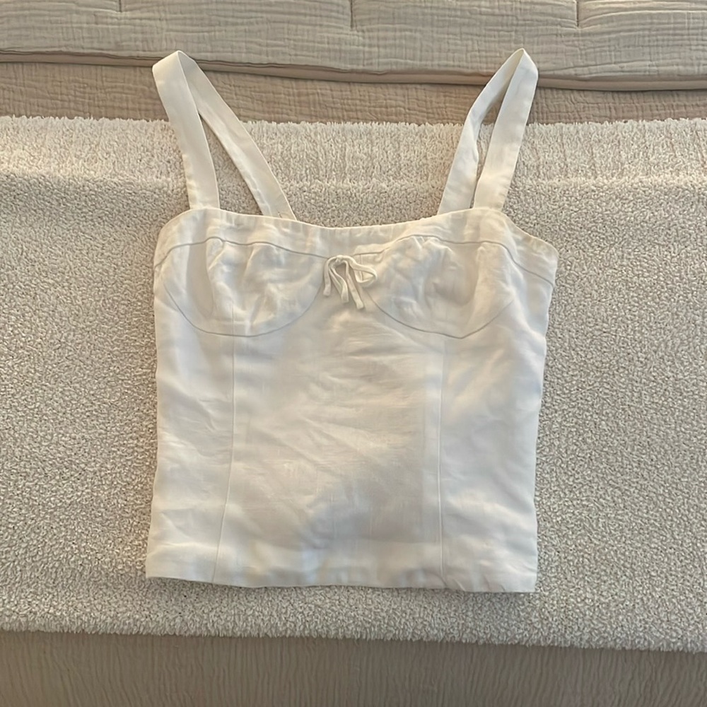 Reformation White Linen Bustier Top